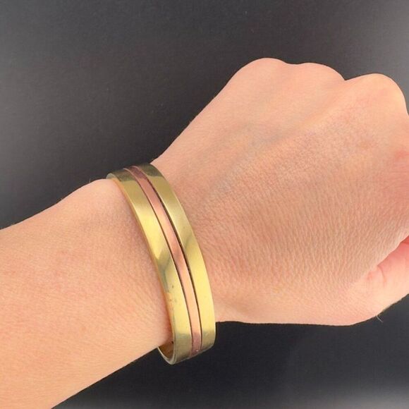 Vintage Mixed Metal Copper Brass Cuff Bracelet SC Anchor SAUSALITO CRAFTWORKS - Picture 1 of 8